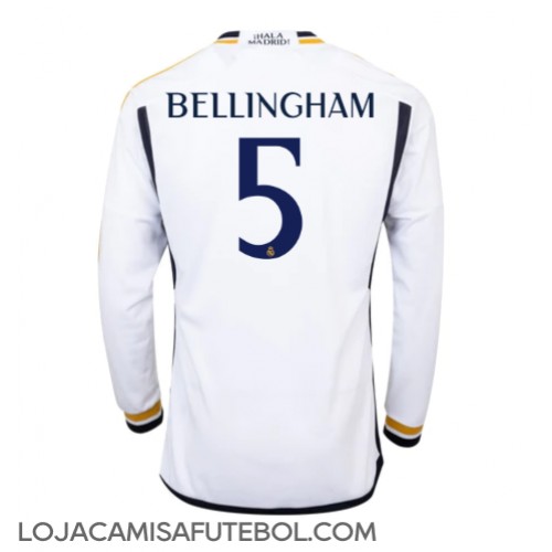 Camisa de Futebol Real Madrid Jude Bellingham #5 Equipamento Principal 2023-24 Manga Comprida